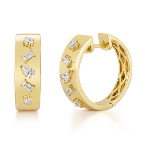 Diamond Multifaceted Gold Hoop Earrings-Earrings-EF Collection-hurdles-jewelry-boulder-colorado