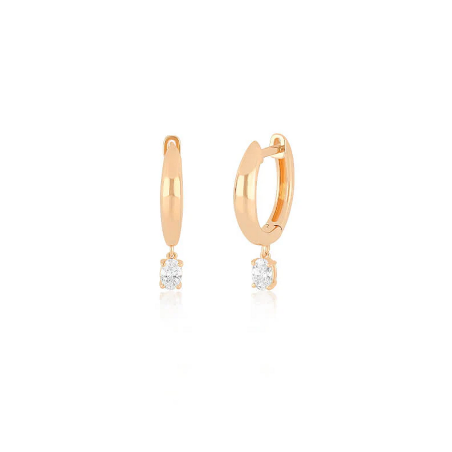 Diamond Oval Drop Gold Dome Huggie Earrings-Earrings-EF Collection-14K Rose Gold-Pair-hurdles-jewelry-boulder-colorado