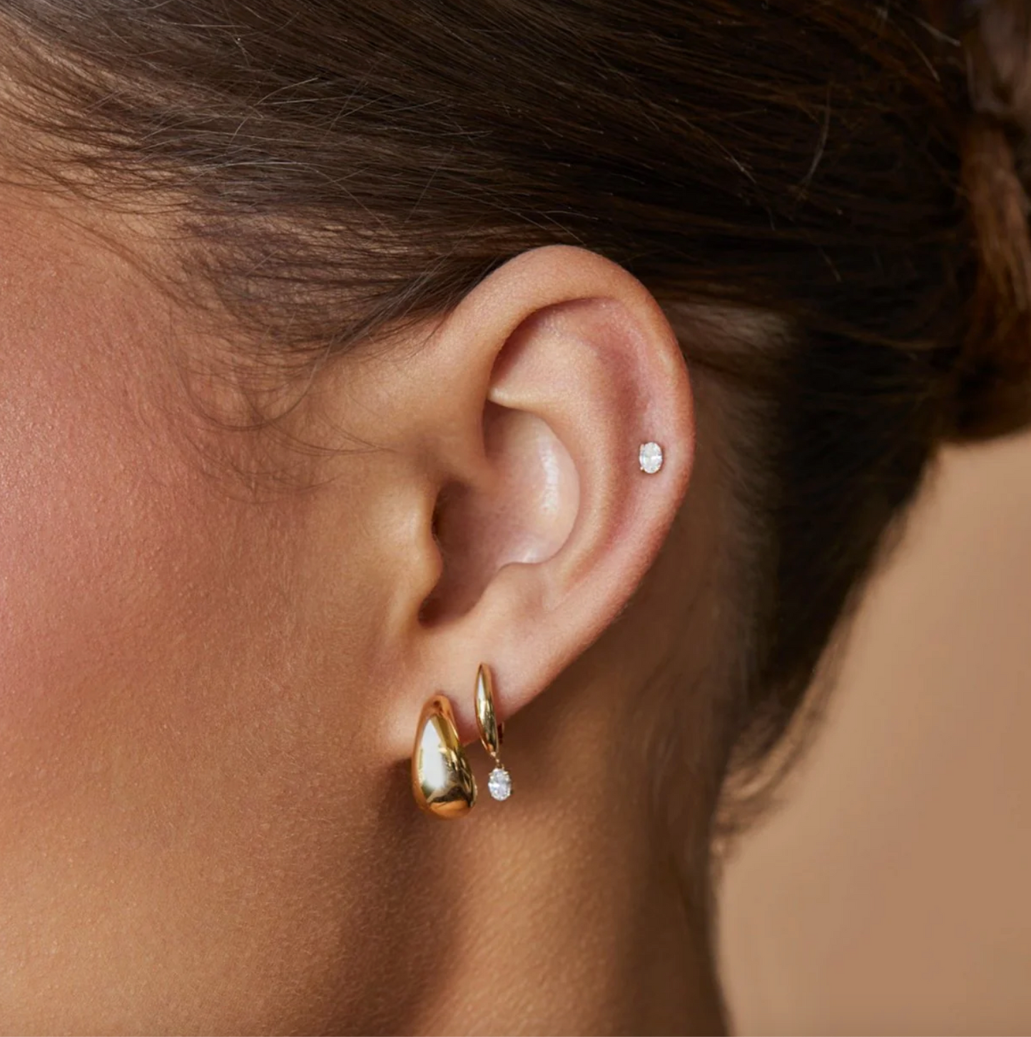Diamond Oval Drop Gold Dome Huggie Earrings-Earrings-EF Collection-14K Rose Gold-Pair-hurdles-jewelry-boulder-colorado
