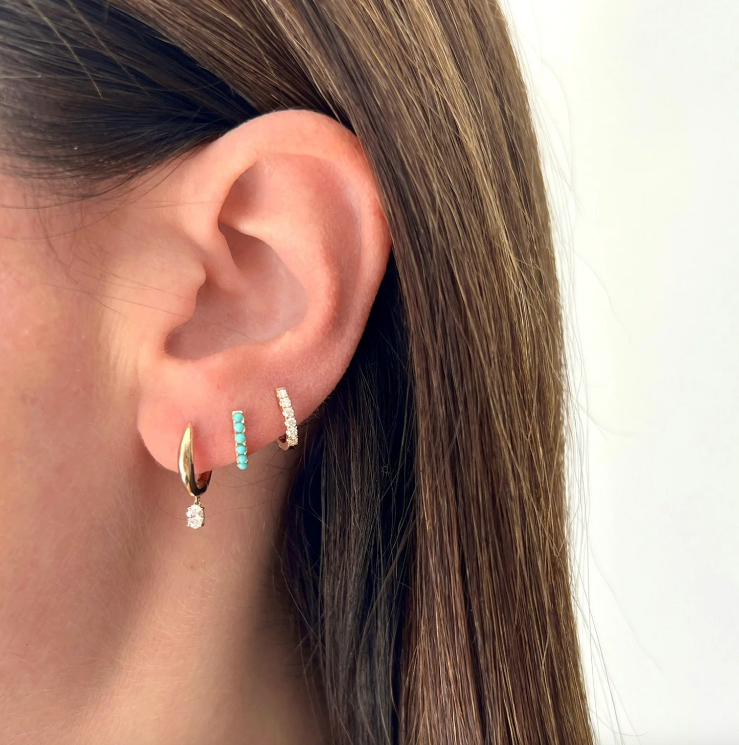 Diamond Oval Drop Gold Dome Huggie Earrings-Earrings-EF Collection-14K Rose Gold-Pair-hurdles-jewelry-boulder-colorado
