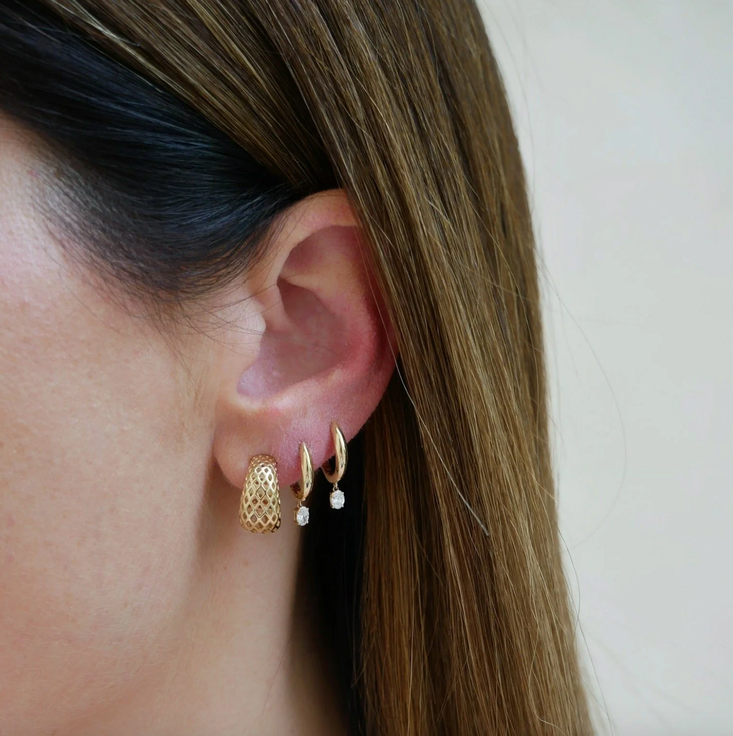 Diamond Oval Drop Gold Dome Huggie Earrings-Earrings-EF Collection-14K Rose Gold-Pair-hurdles-jewelry-boulder-colorado