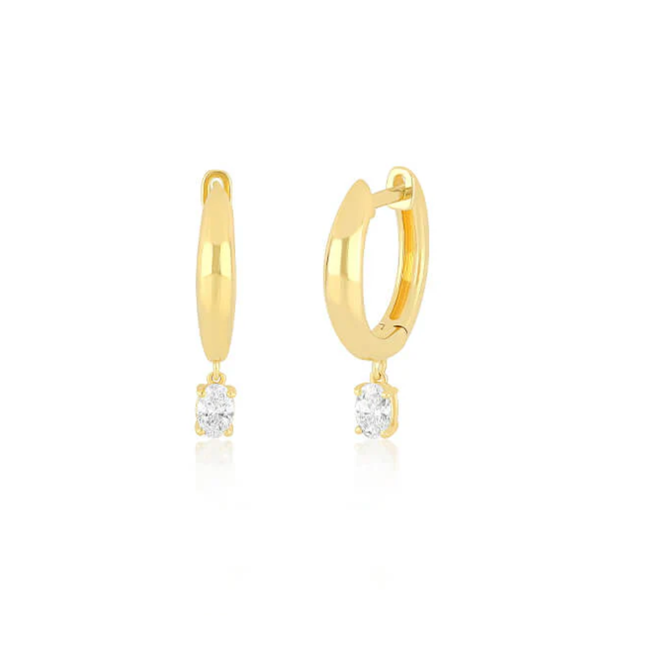 Diamond Oval Drop Gold Dome Huggie Earrings-Earrings-EF Collection-14K Rose Gold-Pair-hurdles-jewelry-boulder-colorado