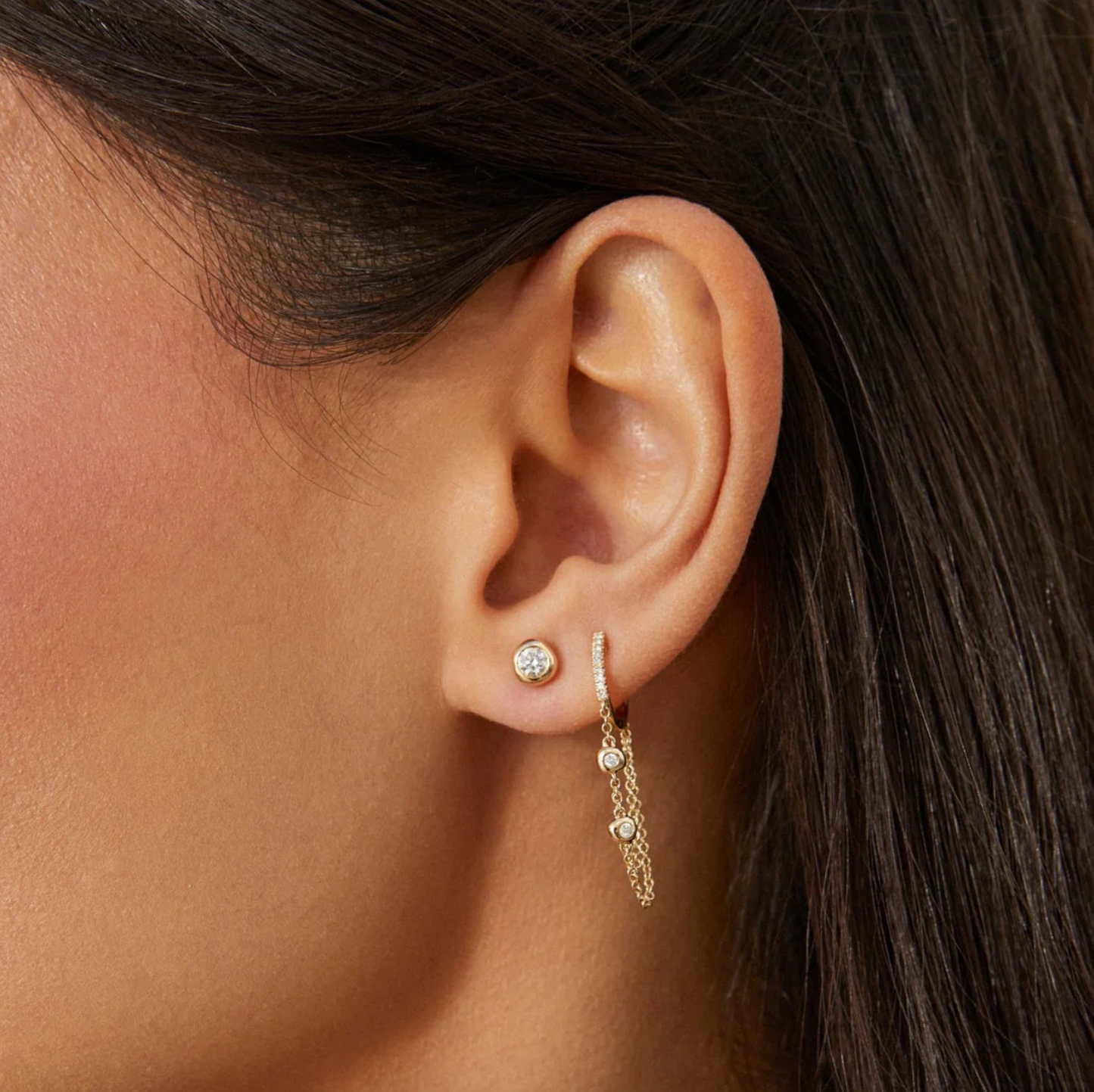 Diamond Pillow Stud Earrings-Earrings-EF Collection-Pair-14K Rose Gold-hurdles-jewelry-boulder-colorado