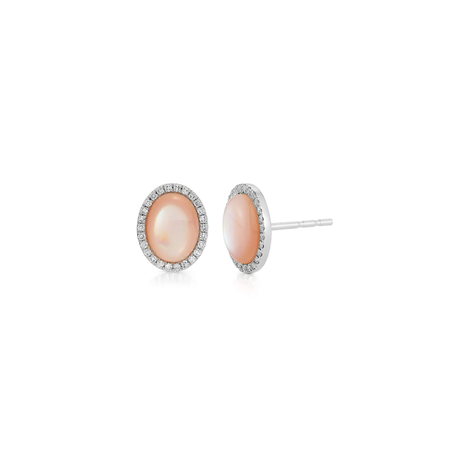 Diamond & Pink Mother of Pearl Cabochon Stud Earrings-Earrings-EF Collection-14K White Gold-hurdles-jewelry-boulder-colorado