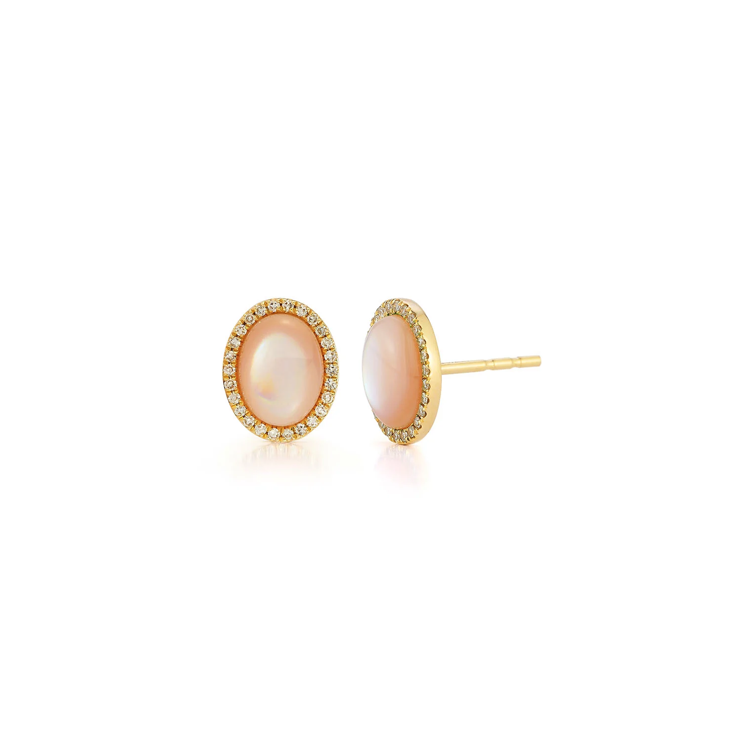 Diamond & Pink Mother of Pearl Cabochon Stud Earrings-Earrings-EF Collection-14K White Gold-hurdles-jewelry-boulder-colorado