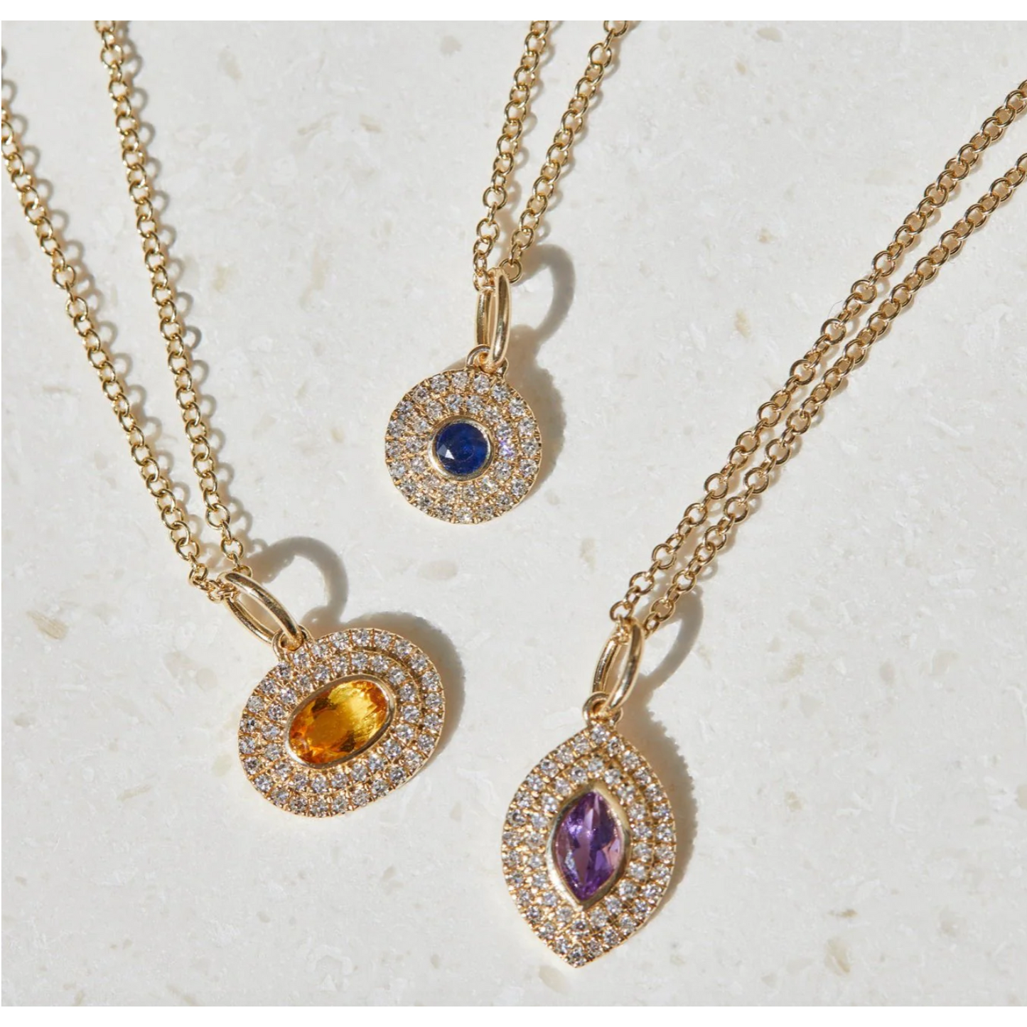 Diamond & Round Blue Sapphire Gem Necklace-Necklace-EF Collection-hurdles-jewelry-boulder-colorado