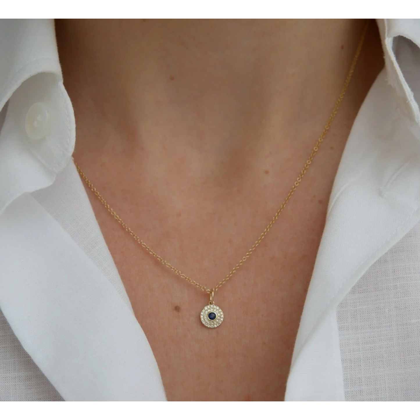 Diamond & Round Blue Sapphire Gem Necklace-Necklace-EF Collection-hurdles-jewelry-boulder-colorado