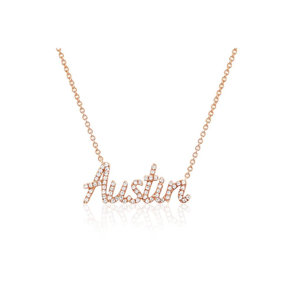 Diamond Script Name Personalized Necklace-Necklace-EF Collection-14k Rose Gold-1-hurdles-jewelry-boulder-colorado