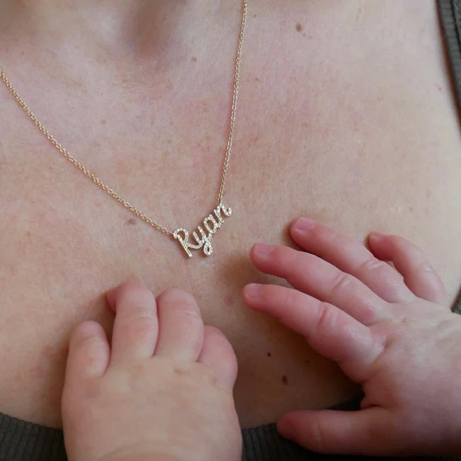 Diamond Script Name Personalized Necklace-Necklace-EF Collection-14k Rose Gold-1-hurdles-jewelry-boulder-colorado