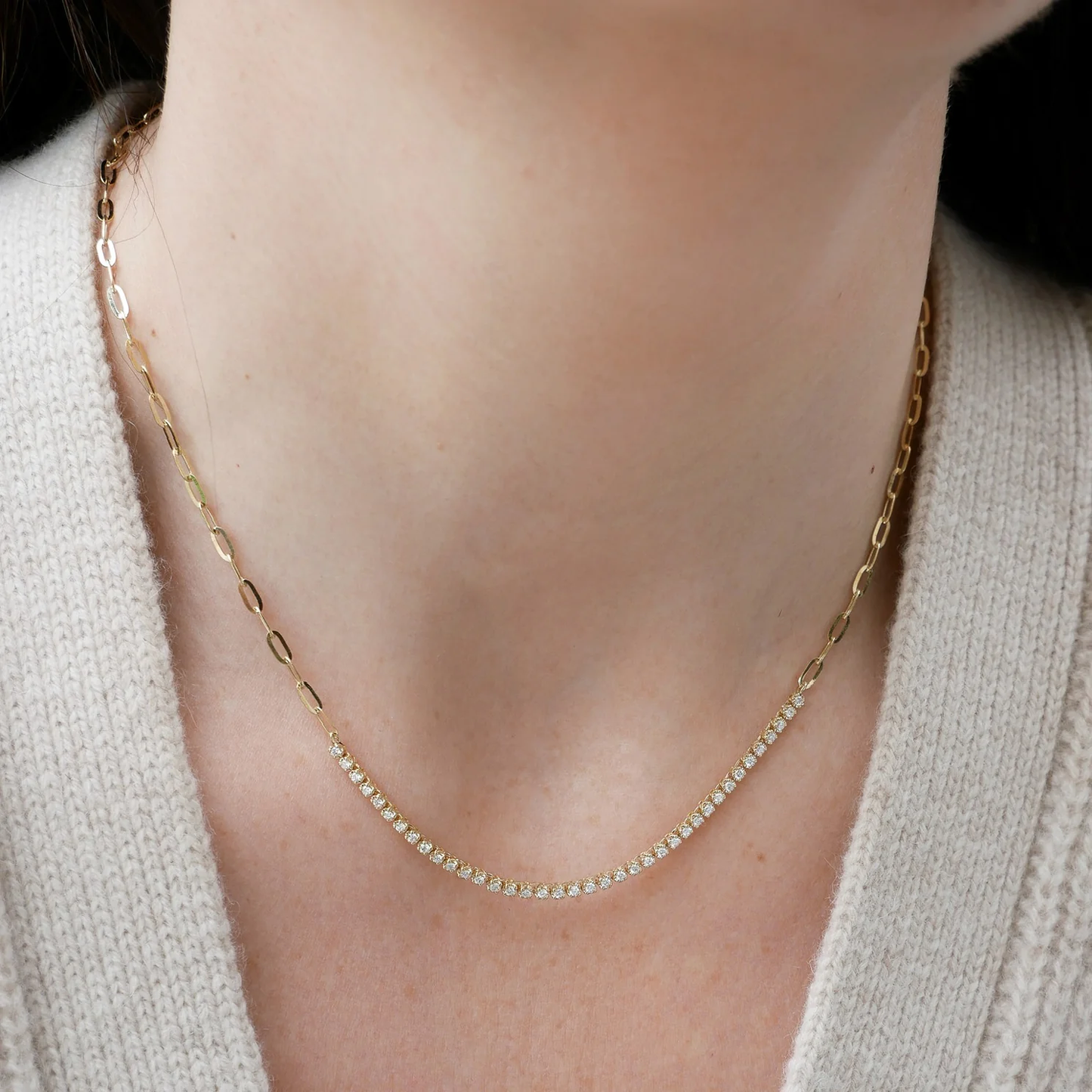 Diamond Segment Mini Link Necklace-Necklace-EF Collection-hurdles-jewelry-boulder-colorado