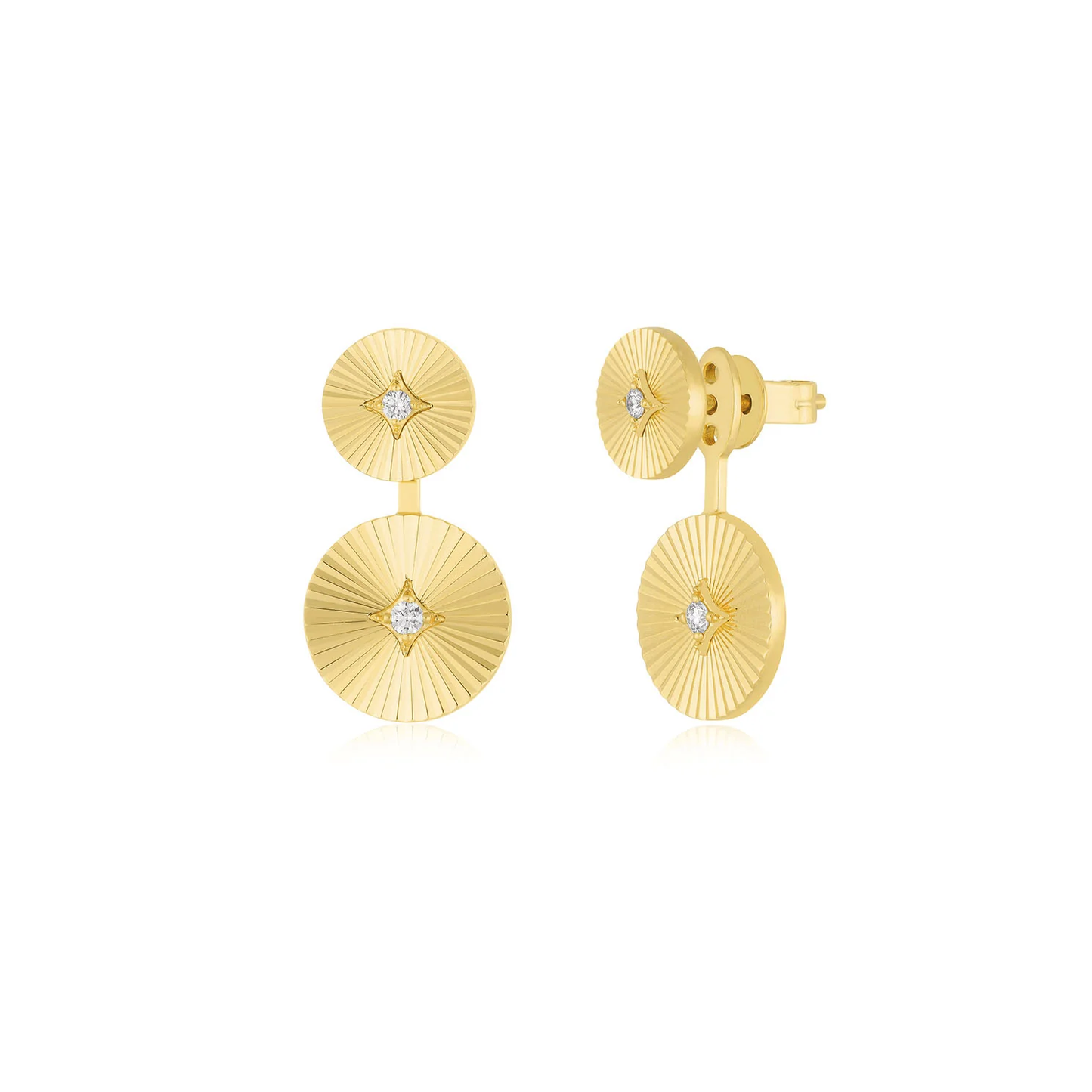 Double Gold & Diamond Fluted Disc Stud Earrings-Earrings-EF Collection-hurdles-jewelry-boulder-colorado