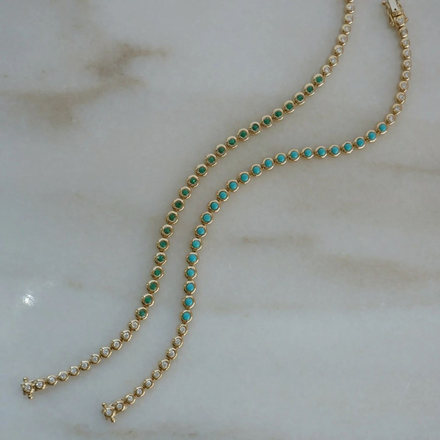 Emerald & Diamond Pillow Eternity Bracelet-Bracelet-EF Collection-14K Yellow Gold-hurdles-jewelry-boulder-colorado