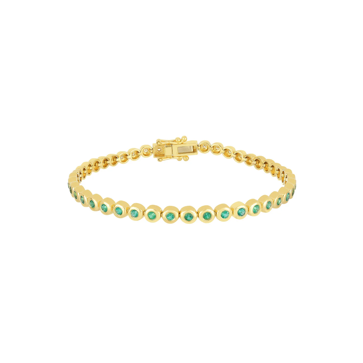 Emerald & Diamond Pillow Eternity Bracelet-Bracelet-EF Collection-14K Yellow Gold-hurdles-jewelry-boulder-colorado