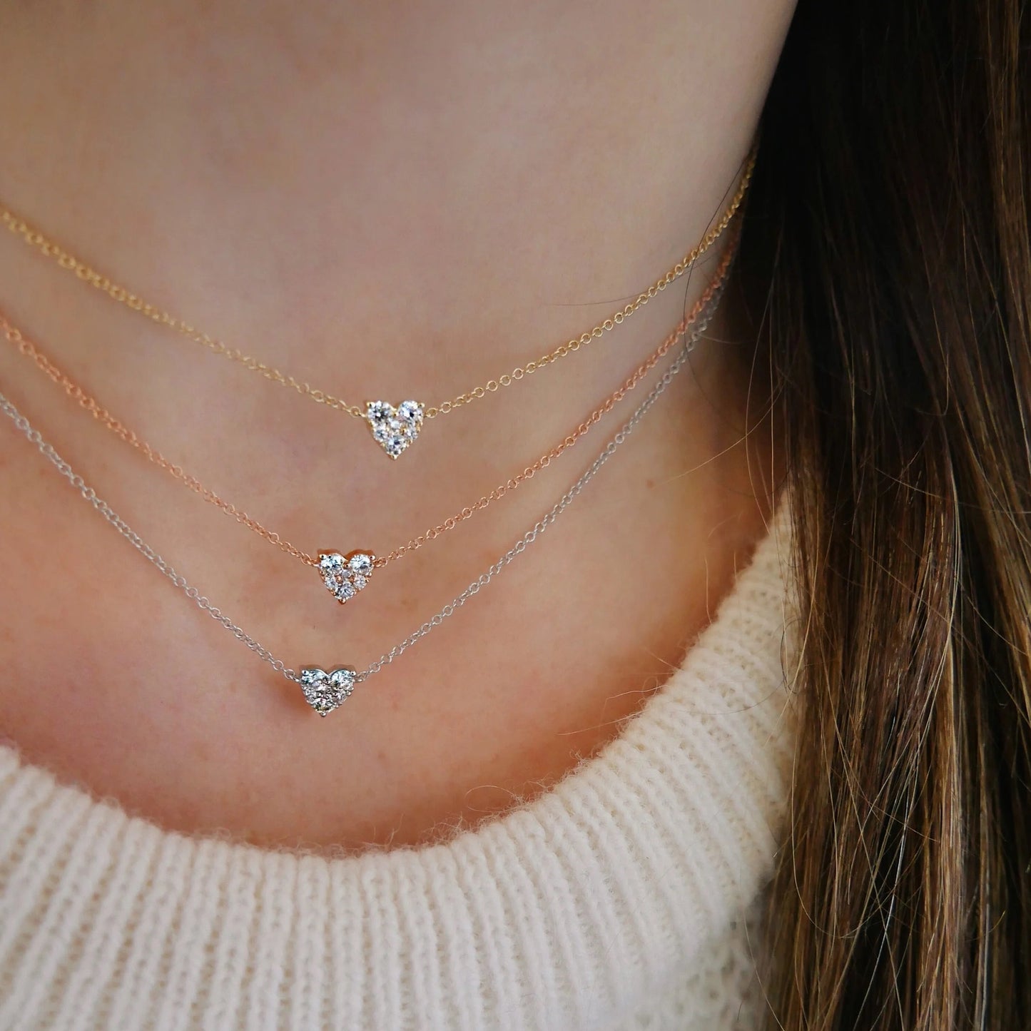 Full Cut Diamond Heart Choker Necklace-Necklace-EF Collection-14K Yellow Gold-hurdles-jewelry-boulder-colorado