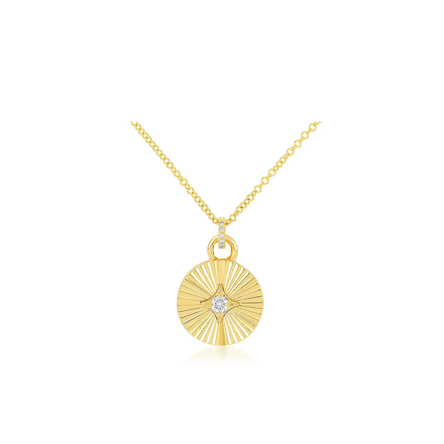 Gold & Diamond Fluted Disc Necklace-Necklace-EF Collection-14K Yellow Gold-hurdles-jewelry-boulder-colorado