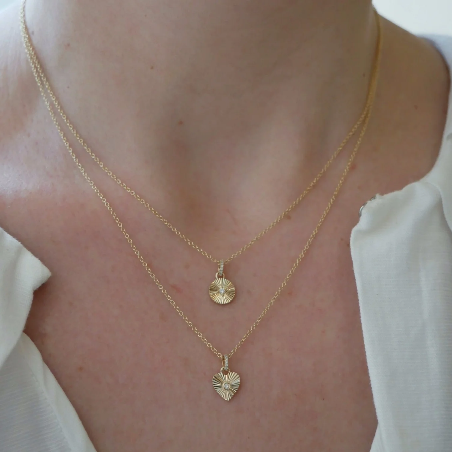 Gold & Diamond Fluted Disc Necklace-Necklace-EF Collection-14K Yellow Gold-hurdles-jewelry-boulder-colorado