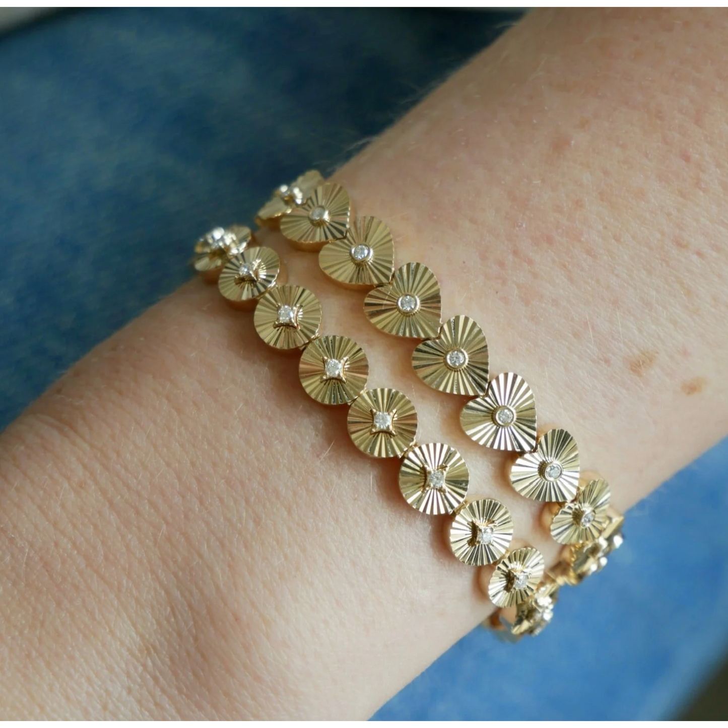 Gold & Diamond Fluted Heart Eternity Bracelet-Bracelet-EF Collection-14K White Gold-hurdles-jewelry-boulder-colorado