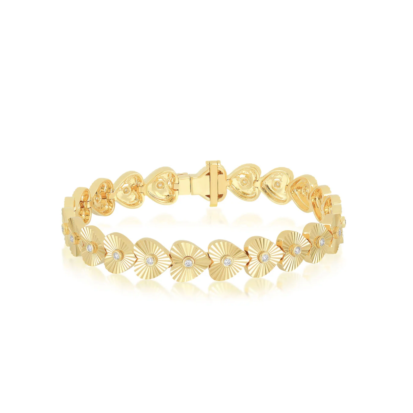 Gold & Diamond Fluted Heart Eternity Bracelet-Bracelet-EF Collection-14K White Gold-hurdles-jewelry-boulder-colorado