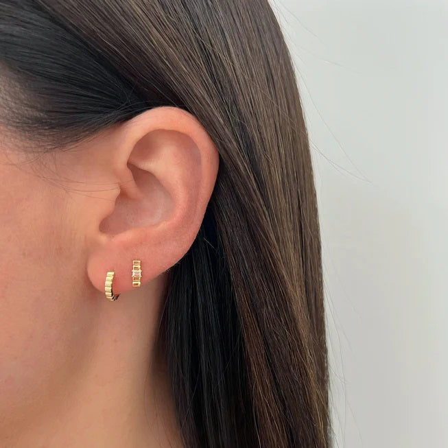 Gold Fluted Mini Huggie Earring-Earrings-EF Collection-14K Yellow Gold-hurdles-jewelry-boulder-colorado
