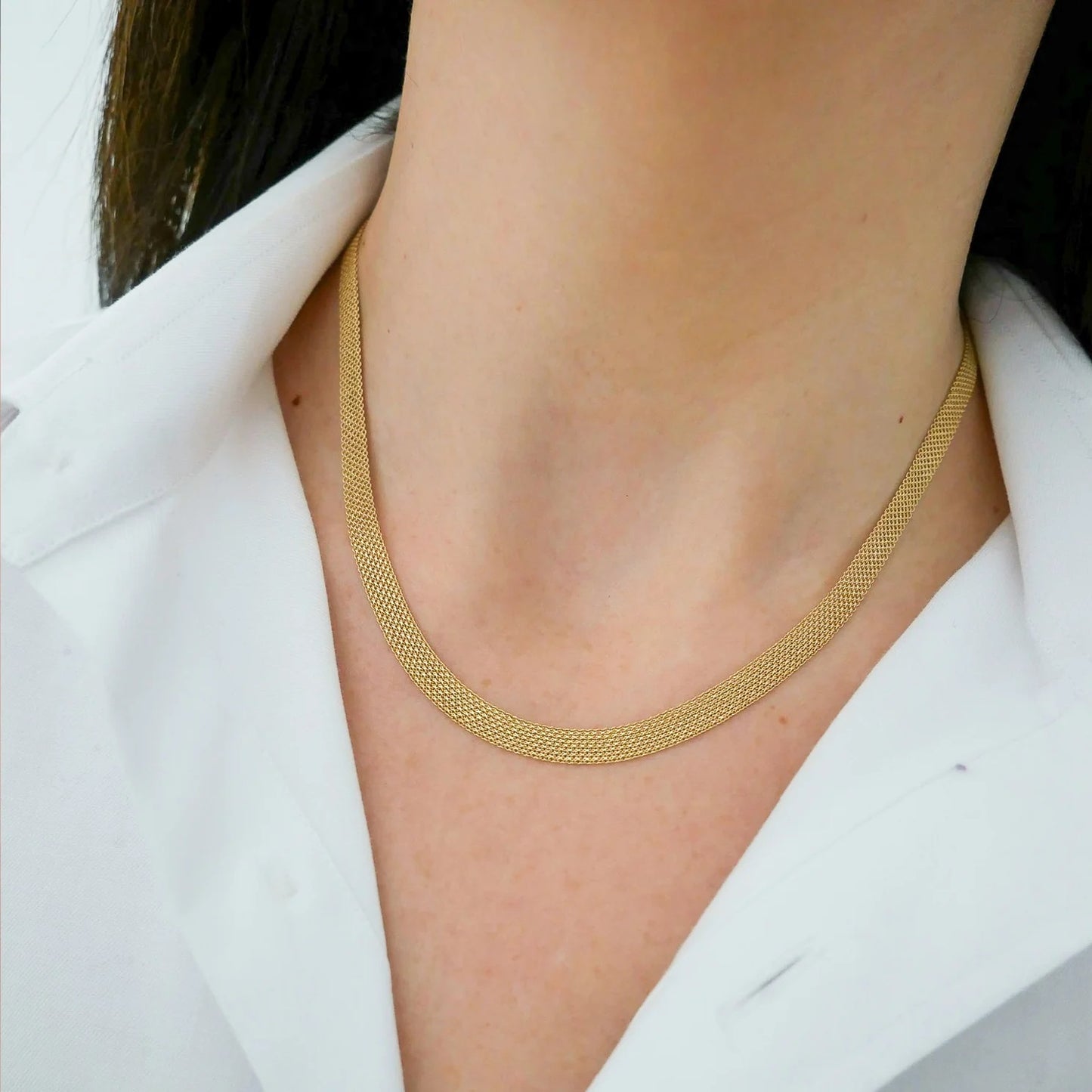 Gold Mesh Necklace-Necklace-EF Collection-14K White Gold-hurdles-jewelry-boulder-colorado