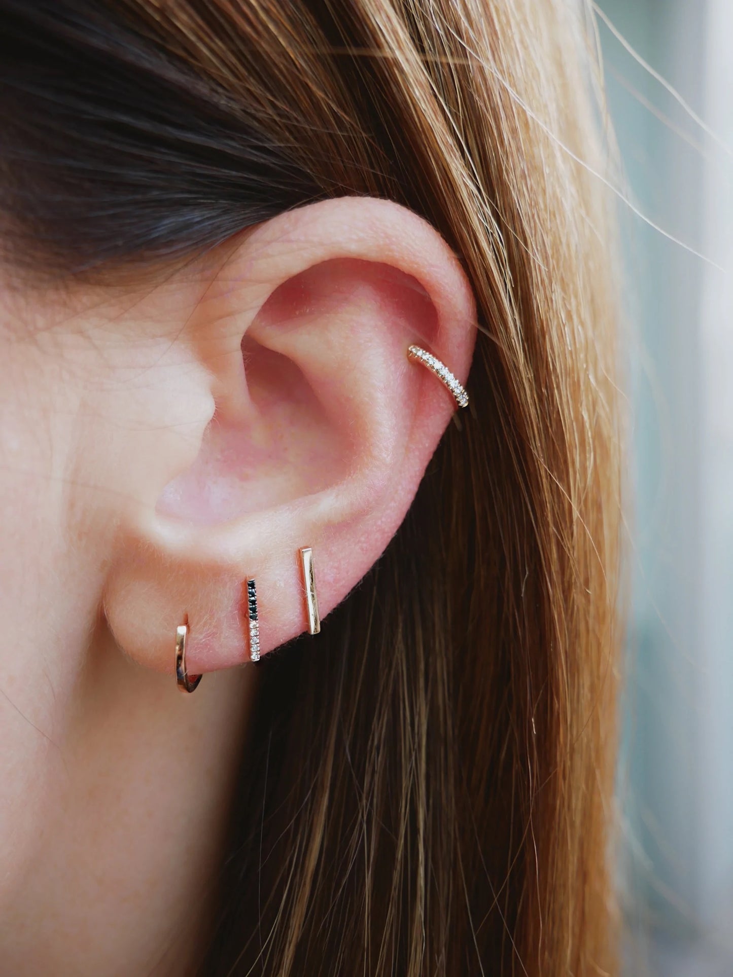 Gold Mini Bar Stud Earring-Earrings-EF Collection-14K Rose Gold-Pair-hurdles-jewelry-boulder-colorado