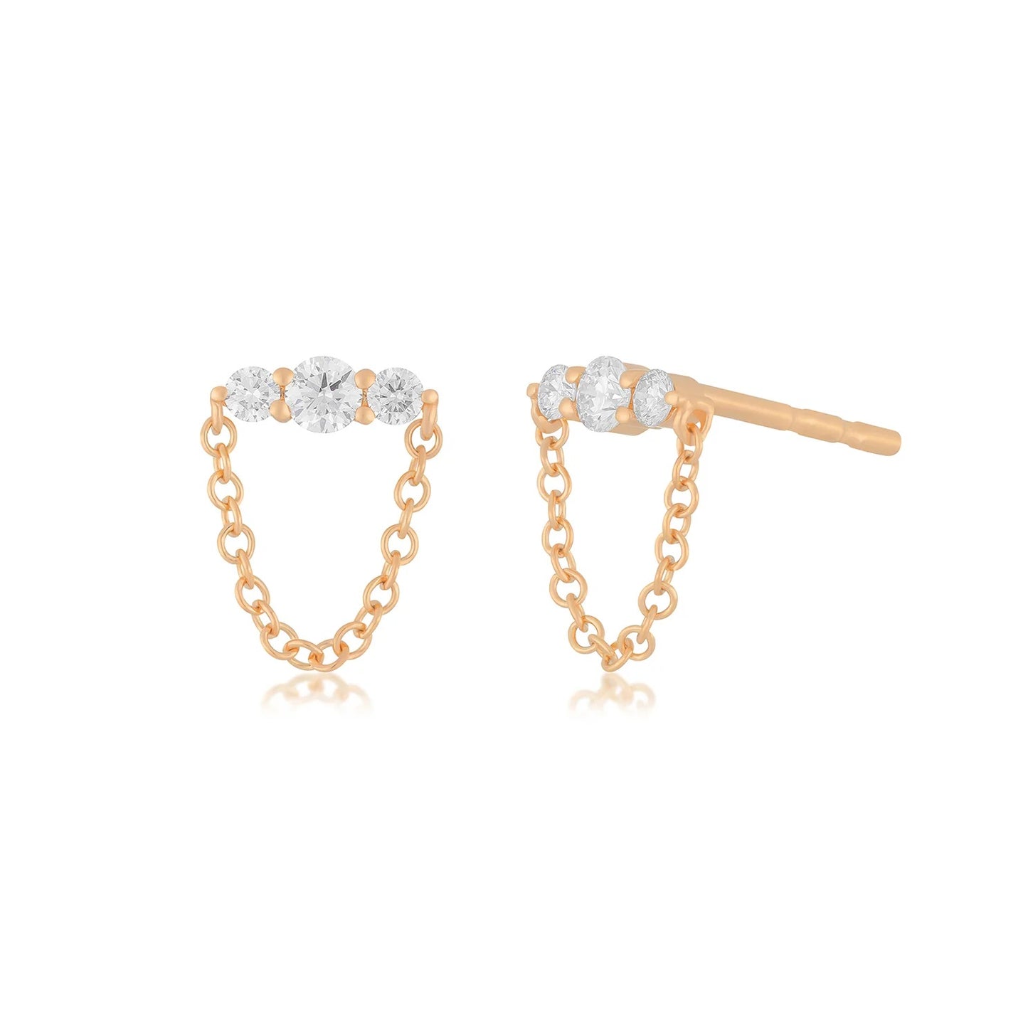 Graduated Bar Chain Stud Earrings-Earrings-EF Collection-14k Rose Gold-Pair-hurdles-jewelry-boulder-colorado