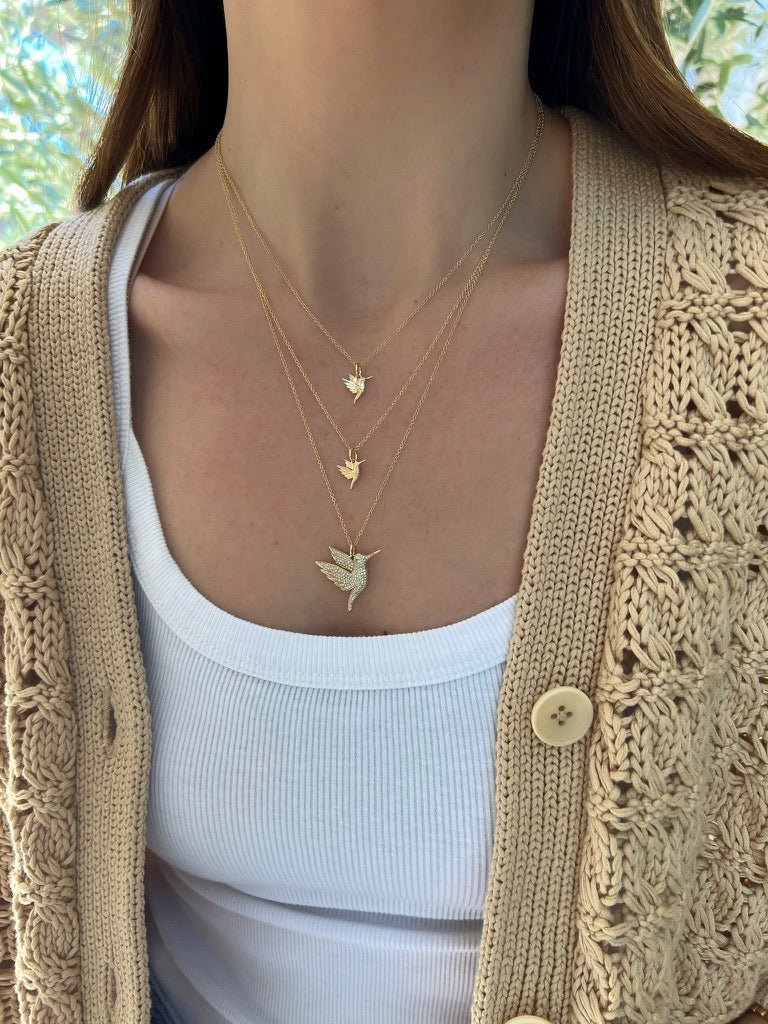 Hummingbird Necklace With Diamond Eye-Necklace-EF Collection-14K Yellow Gold-hurdles-jewelry-boulder-colorado