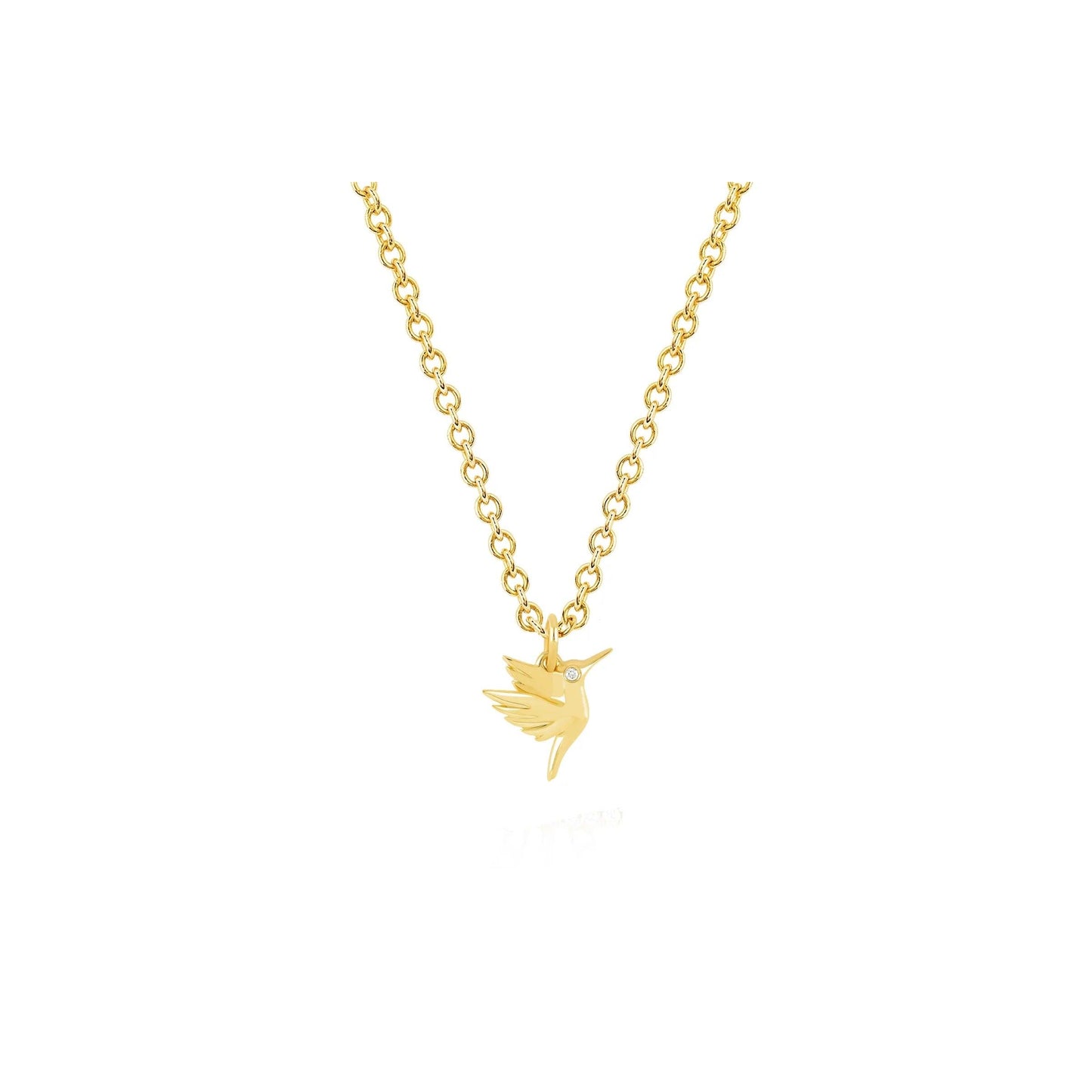 Hummingbird Necklace With Diamond Eye-Necklace-EF Collection-14K Yellow Gold-hurdles-jewelry-boulder-colorado