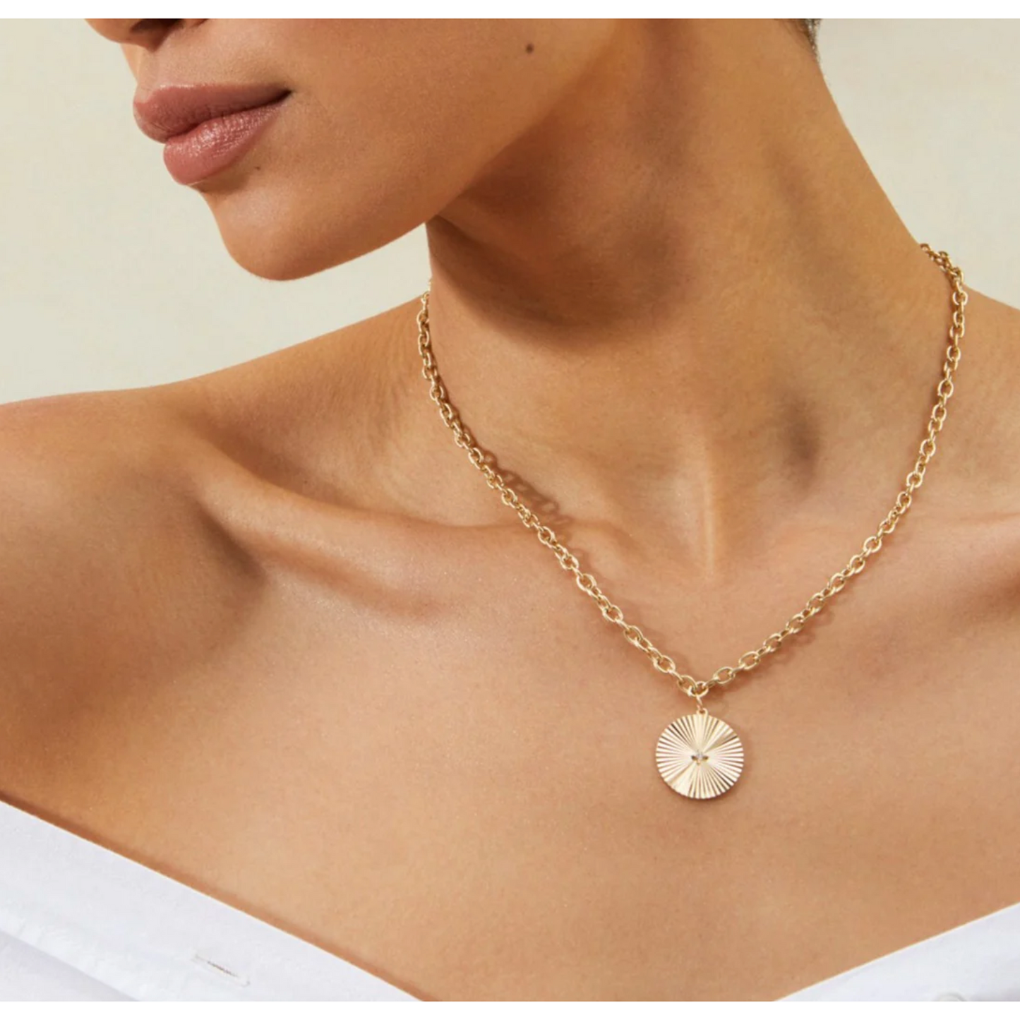 Jumbo Gold & Diamond Fluted Disc Chain Necklace-Necklace-EF Collection-14K Yellow Gold-hurdles-jewelry-boulder-colorado