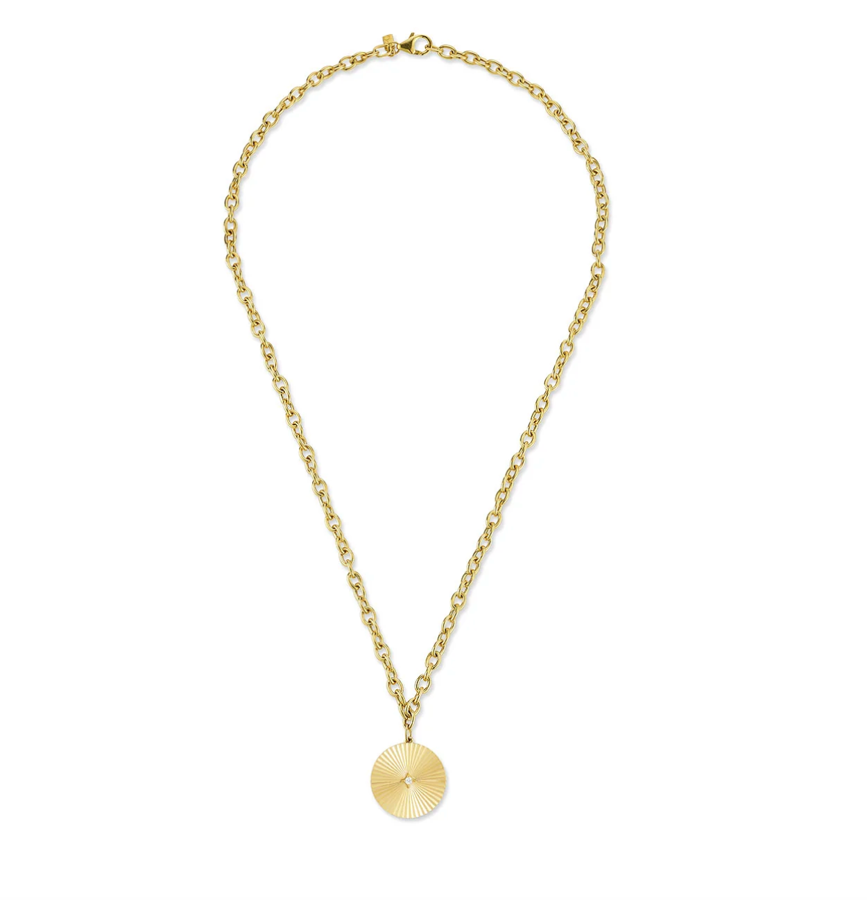 Jumbo Gold & Diamond Fluted Disc Chain Necklace-Necklace-EF Collection-14K Yellow Gold-hurdles-jewelry-boulder-colorado