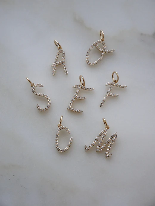 Jumbo Script Diamond Initial Charms / Pendants-Pendant Charm-EF Collection-A-hurdles-jewelry-boulder-colorado