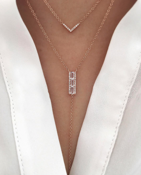 Mini Diamond Chevron Necklace-Necklace-EF Collection-14K White Gold-hurdles-jewelry-boulder-colorado