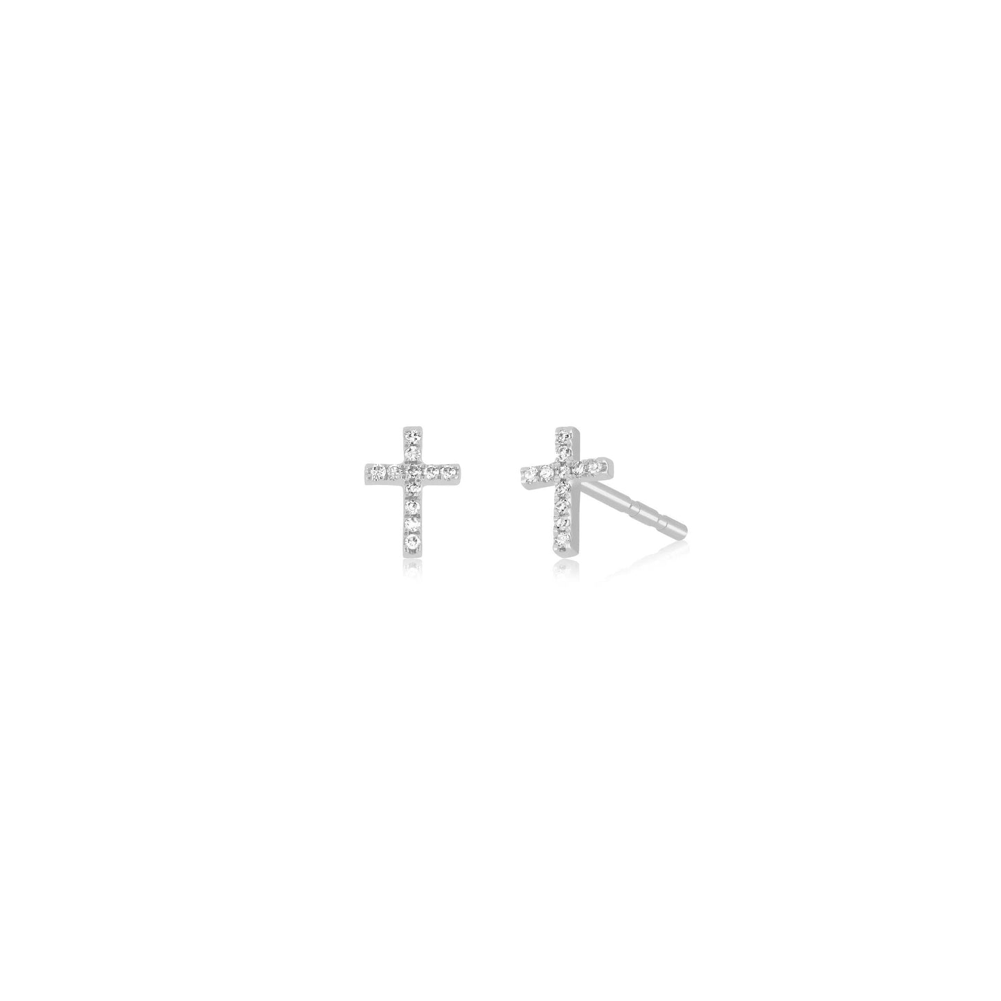 Mini Diamond Cross Stud Earrings-Earrings-EF Collection-14K White Gold-Pair-hurdles-jewelry-boulder-colorado