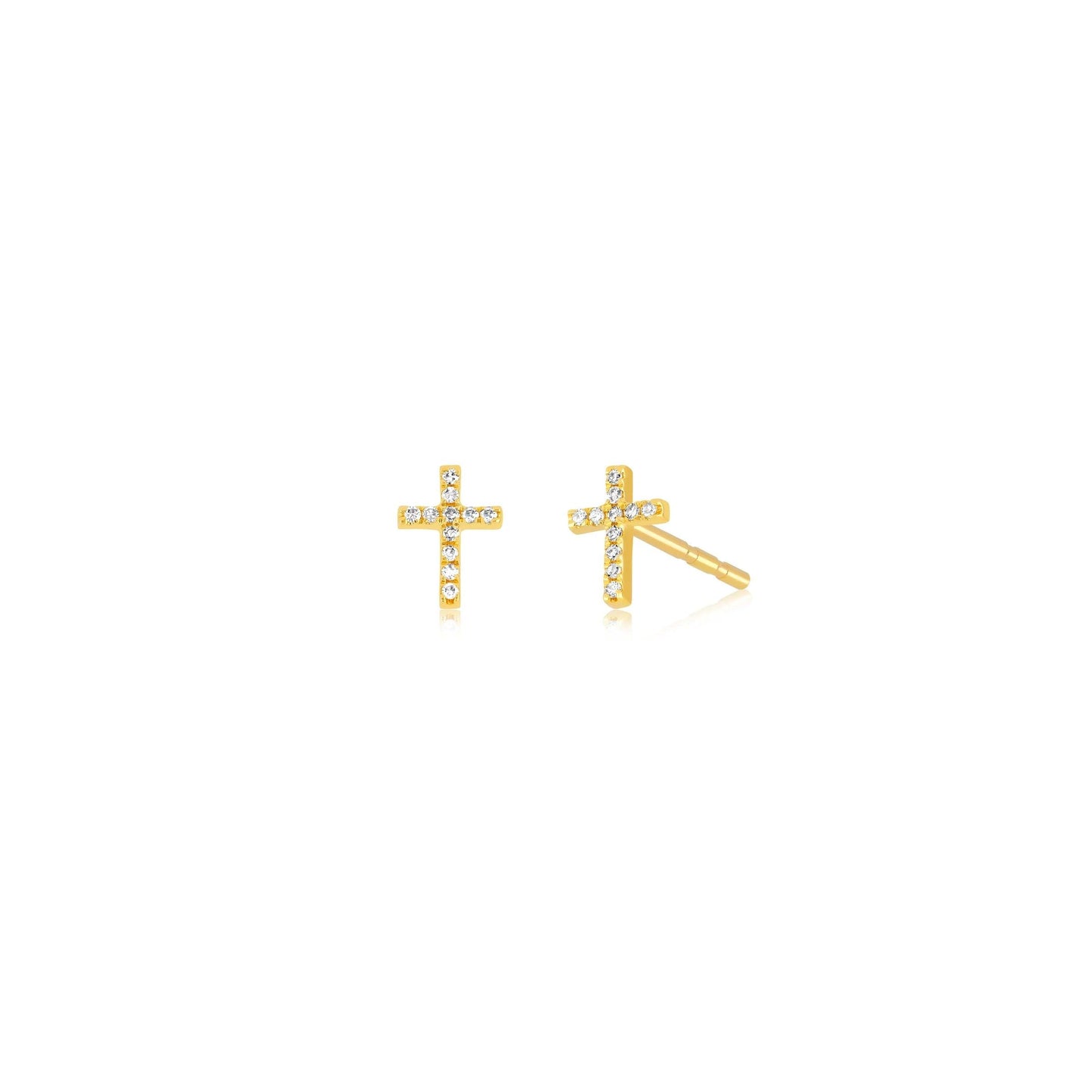 Mini Diamond Cross Stud Earrings-Earrings-EF Collection-14K White Gold-Pair-hurdles-jewelry-boulder-colorado