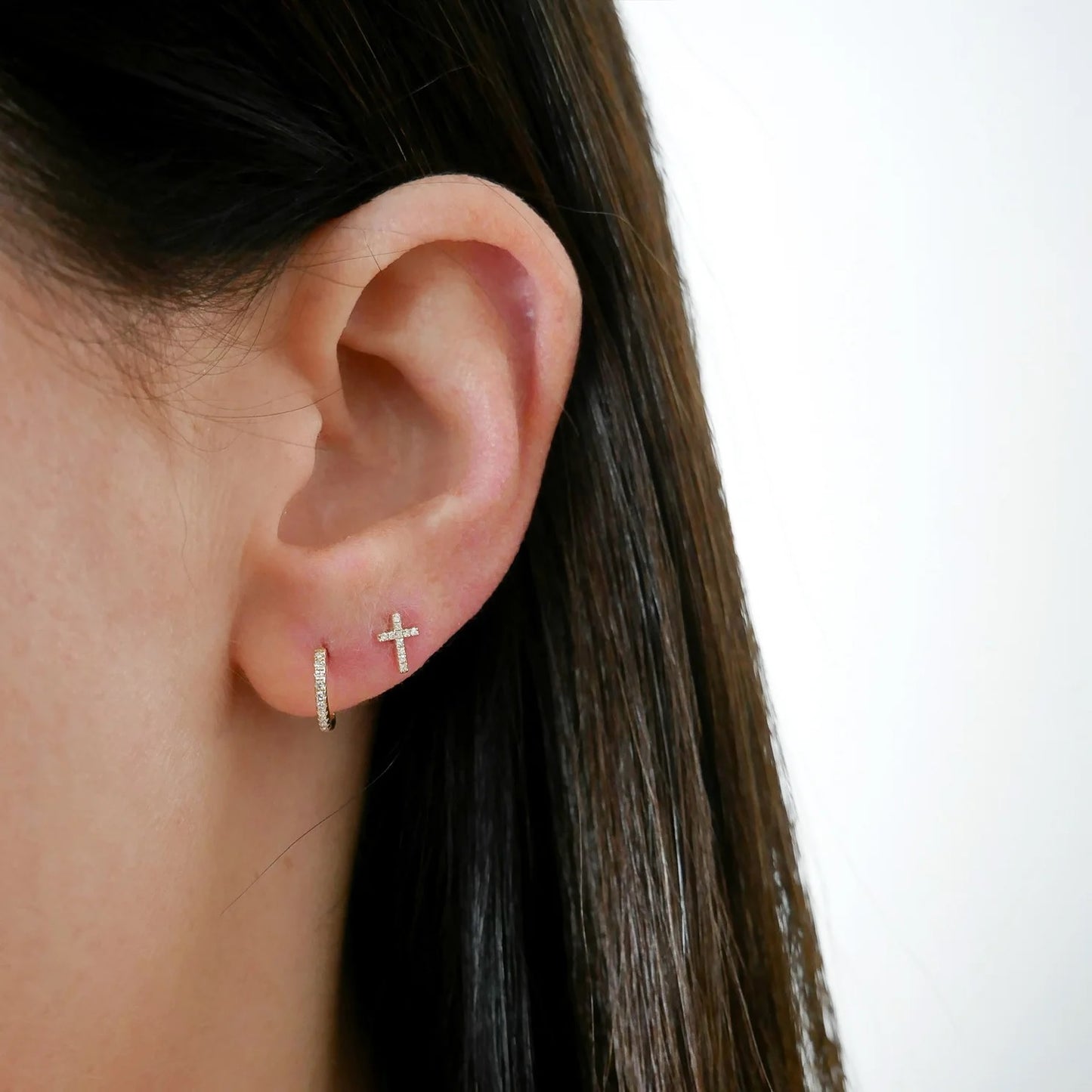 Mini Diamond Cross Stud Earrings-Earrings-EF Collection-14K White Gold-Pair-hurdles-jewelry-boulder-colorado