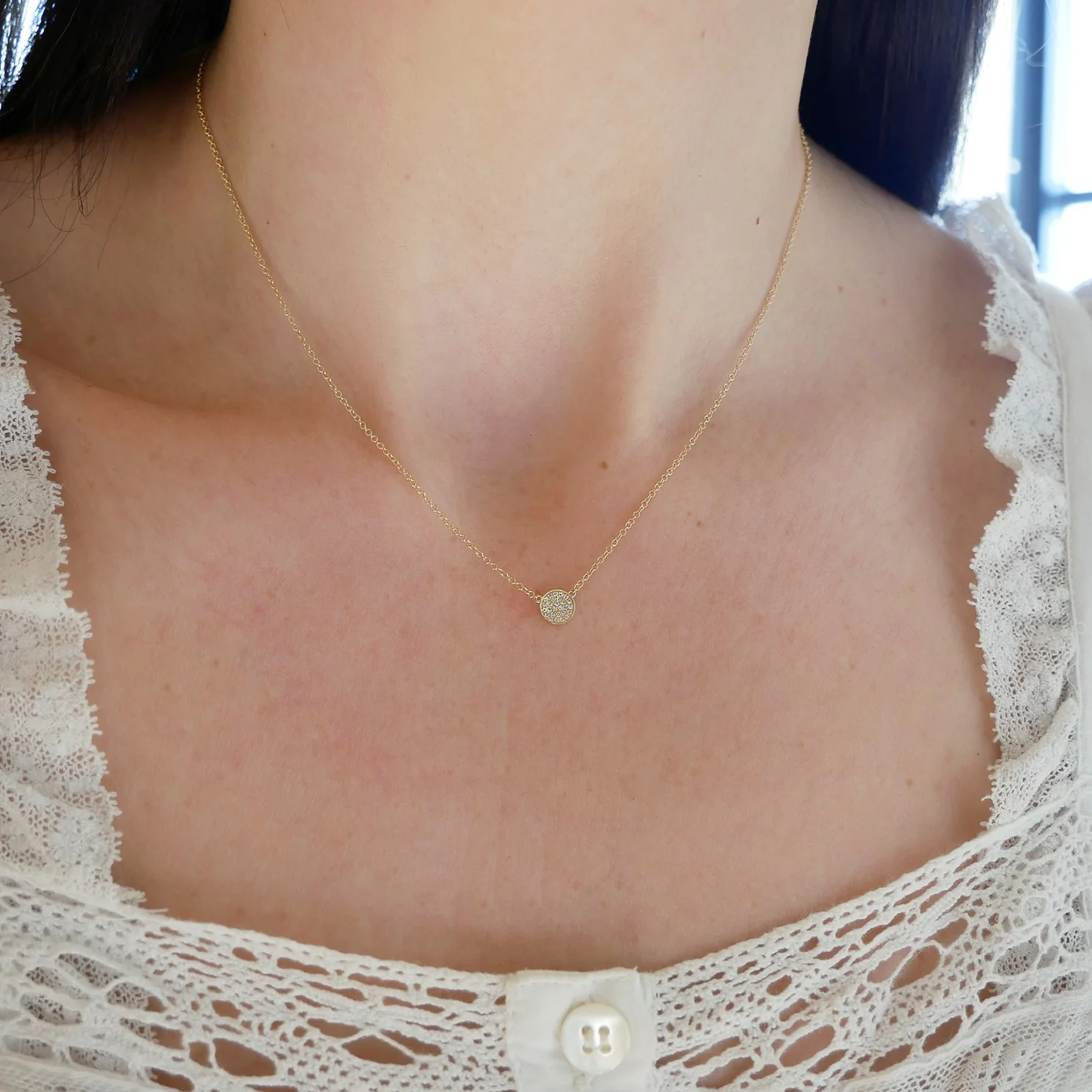 Mini Diamond Disc Necklace-Necklace-EF Collection-14K Yellow Gold-hurdles-jewelry-boulder-colorado