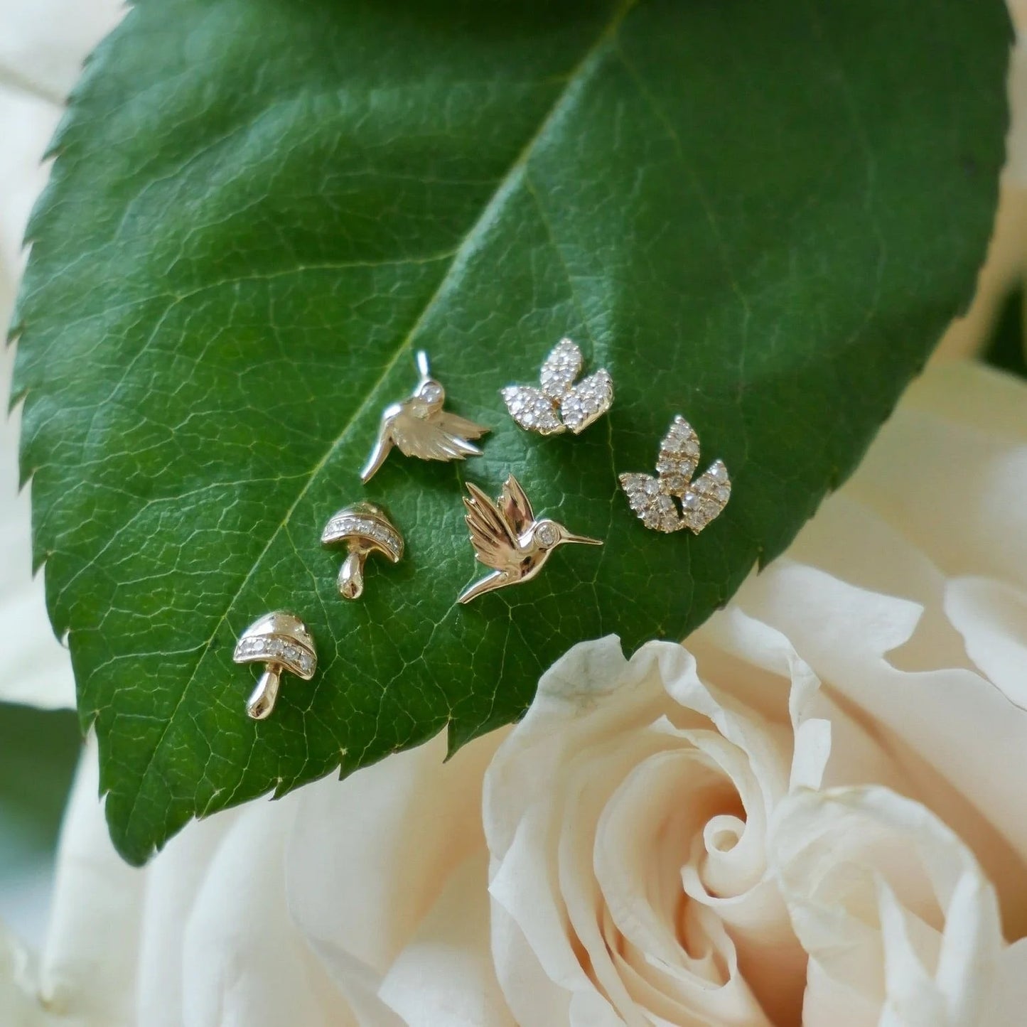 Mini Magic Mushroom Stud Earrings-Earrings-EF Collection-14k Rose Gold-Pair-hurdles-jewelry-boulder-colorado