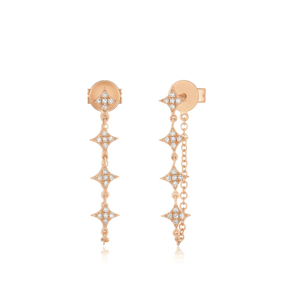 Multi Diamond Sparkle Chain Stud Earrings-Earrings-EF Collection-14k Rose Gold-Pair-hurdles-jewelry-boulder-colorado
