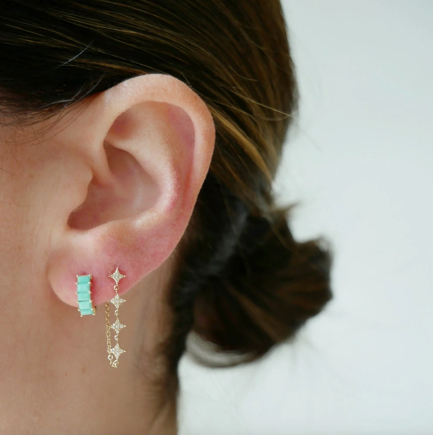Multi Diamond Sparkle Chain Stud Earrings-Earrings-EF Collection-14k Rose Gold-Pair-hurdles-jewelry-boulder-colorado