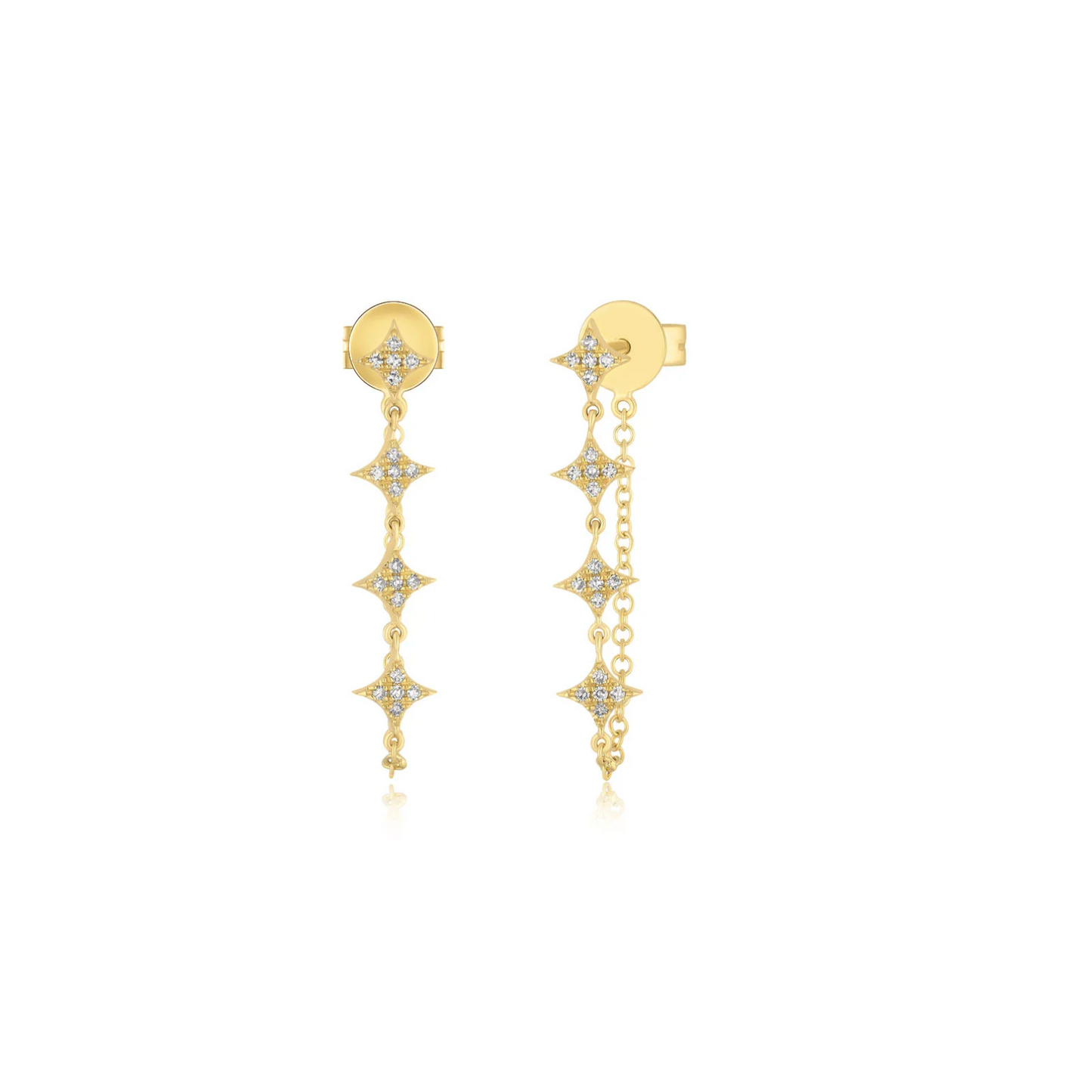 Multi Diamond Sparkle Chain Stud Earrings-Earrings-EF Collection-14k Rose Gold-Pair-hurdles-jewelry-boulder-colorado