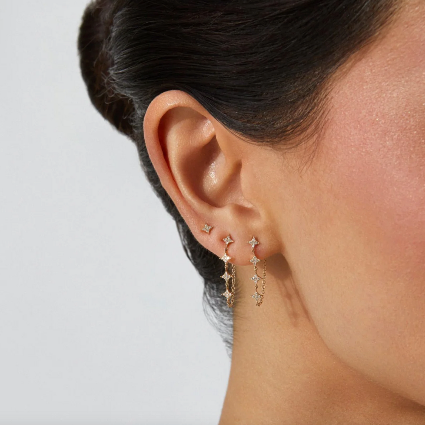 Multi Diamond Sparkle Chain Stud Earrings-Earrings-EF Collection-14k Rose Gold-Pair-hurdles-jewelry-boulder-colorado