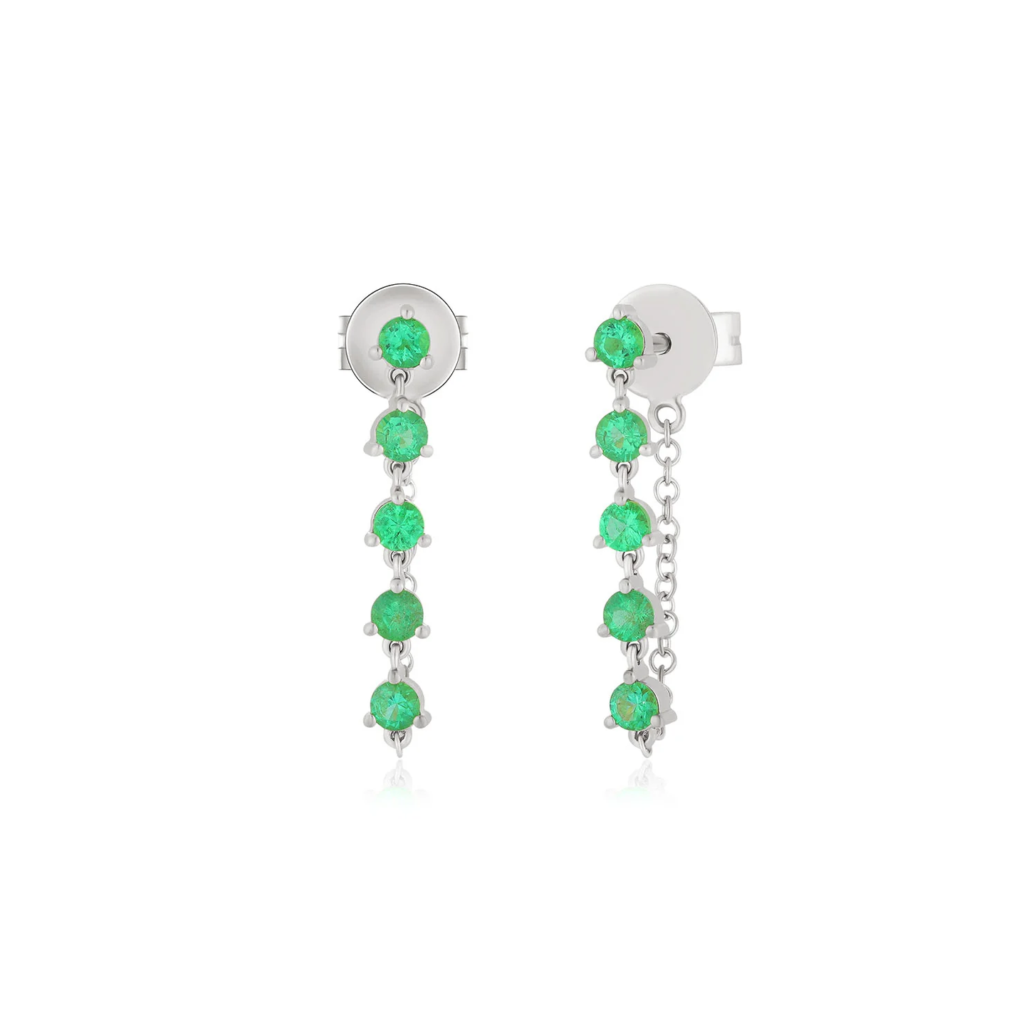 Multi Emerald Chain Stud Earrings-Earrings-EF Collection-14k Rose Gold-Pair-hurdles-jewelry-boulder-colorado