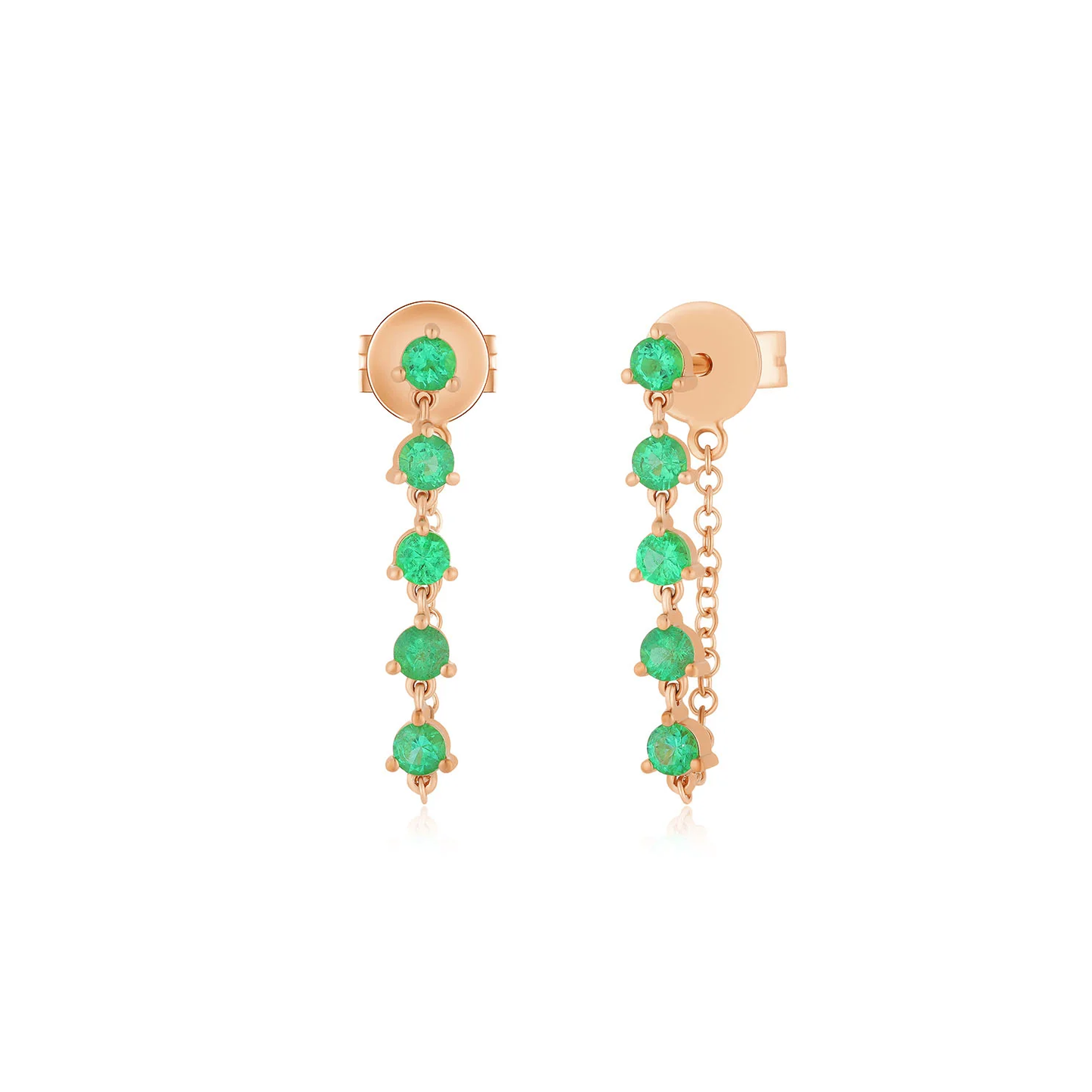 Multi Emerald Chain Stud Earrings-Earrings-EF Collection-14k Rose Gold-Pair-hurdles-jewelry-boulder-colorado