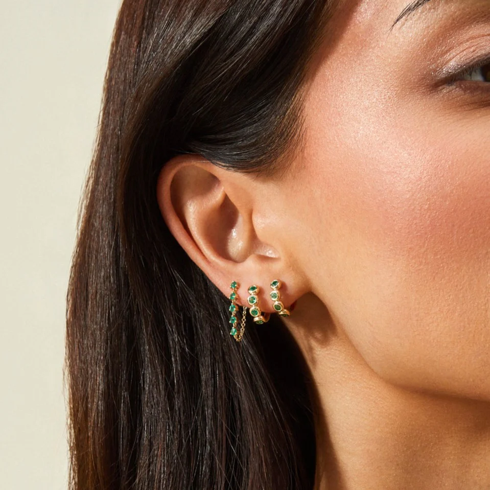 Multi Emerald Chain Stud Earrings-Earrings-EF Collection-14k Rose Gold-Pair-hurdles-jewelry-boulder-colorado