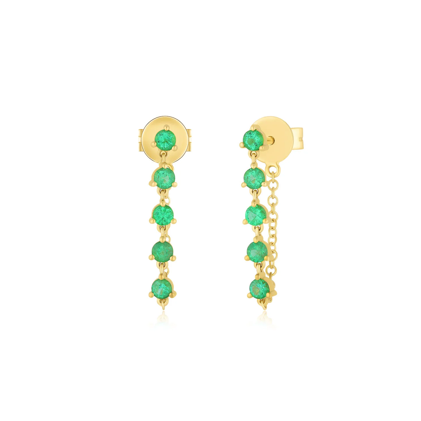 Multi Emerald Chain Stud Earrings-Earrings-EF Collection-14k Rose Gold-Pair-hurdles-jewelry-boulder-colorado