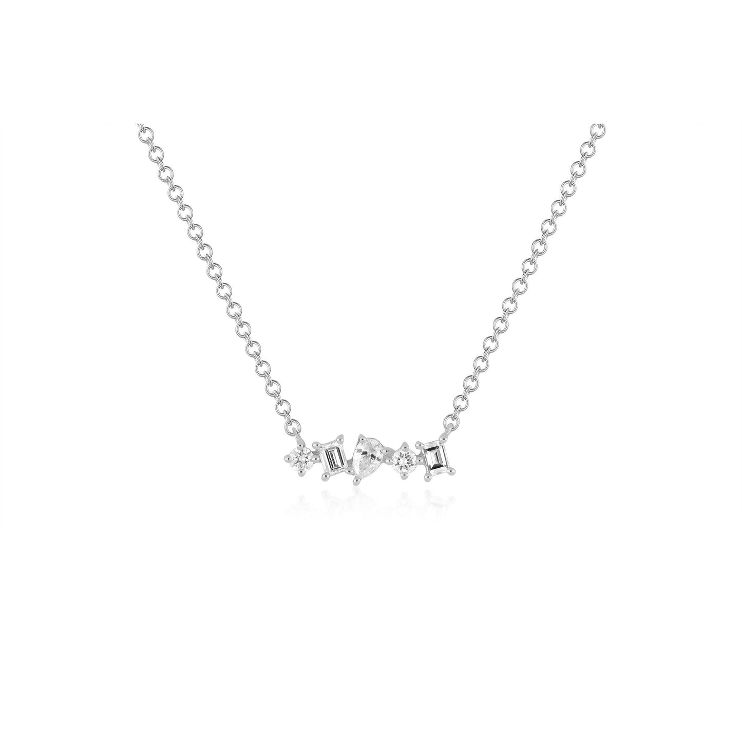 Multi Faceted Diamond Mini Bar Necklace-Necklace-EF Collection-14K White Gold-hurdles-jewelry-boulder-colorado