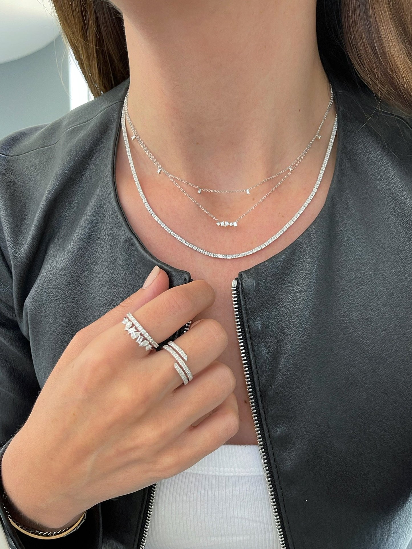 Multi Faceted Diamond Mini Bar Necklace-Necklace-EF Collection-14K White Gold-hurdles-jewelry-boulder-colorado