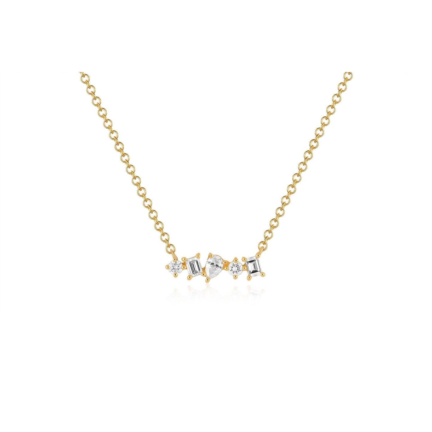 Multi Faceted Diamond Mini Bar Necklace-Necklace-EF Collection-14K White Gold-hurdles-jewelry-boulder-colorado