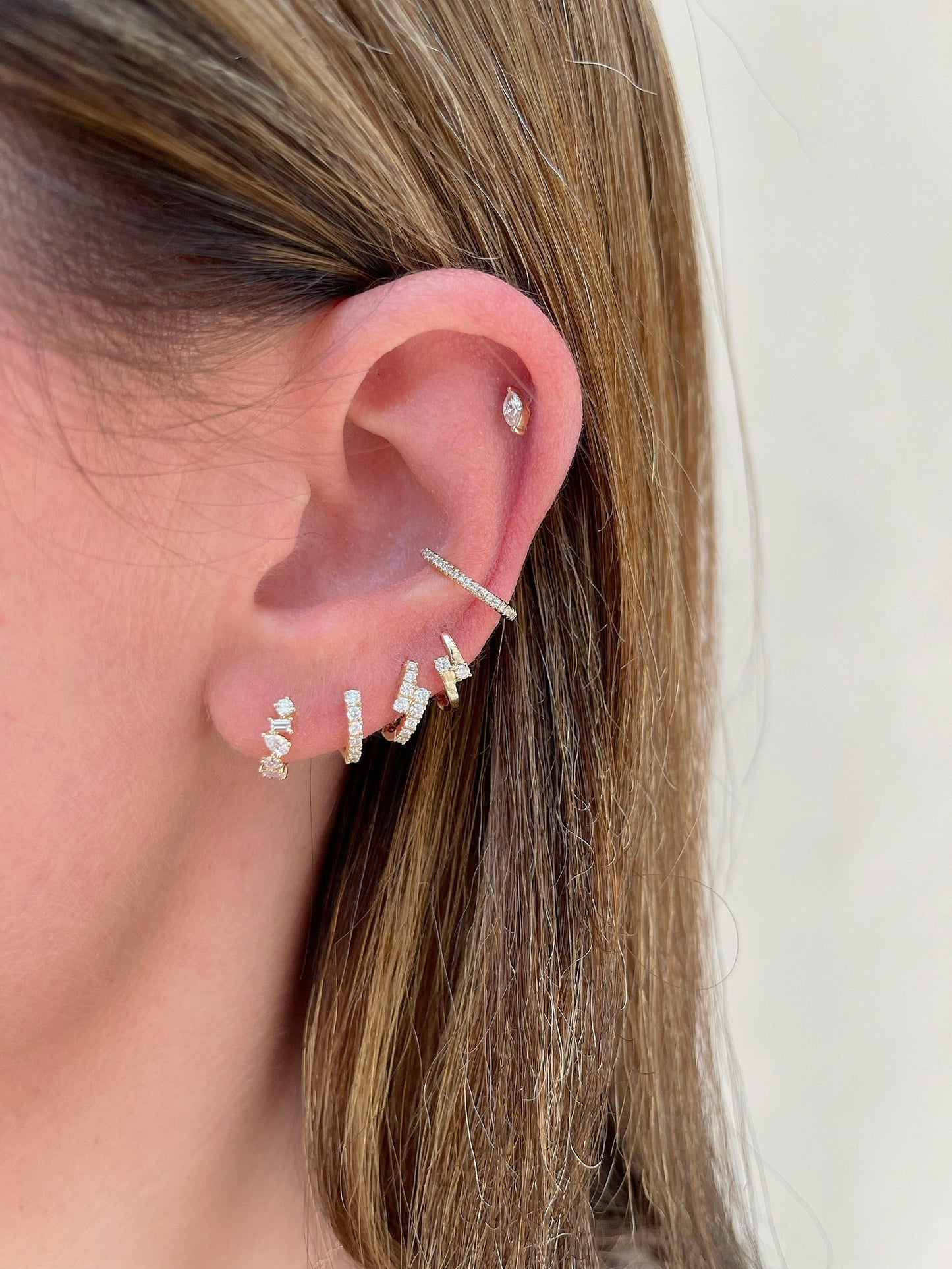 Multi Shaped Diamond Mini Huggie Earrings-Earrings-EF Collection-14K Rose Gold-Pair-hurdles-jewelry-boulder-colorado