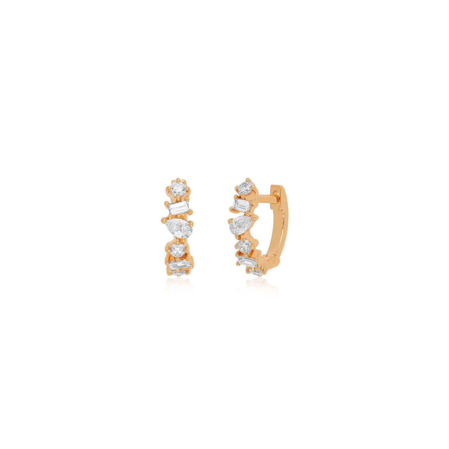 Multi Shaped Diamond Mini Huggie Earrings-Earrings-EF Collection-14K Rose Gold-Pair-hurdles-jewelry-boulder-colorado